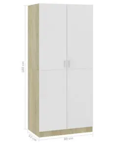 vidaXL Wardrobe White and Sonoma Oak 80x52x180 cm Chipboard