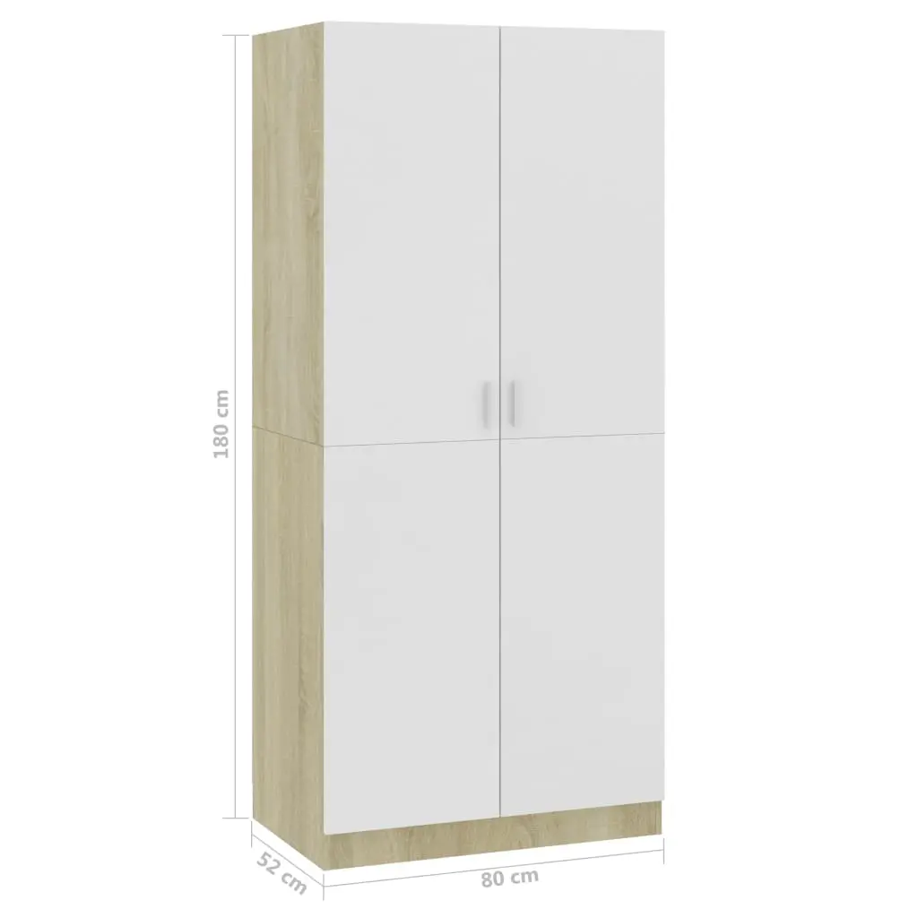 vidaXL Wardrobe White and Sonoma Oak 80x52x180 cm Chipboard