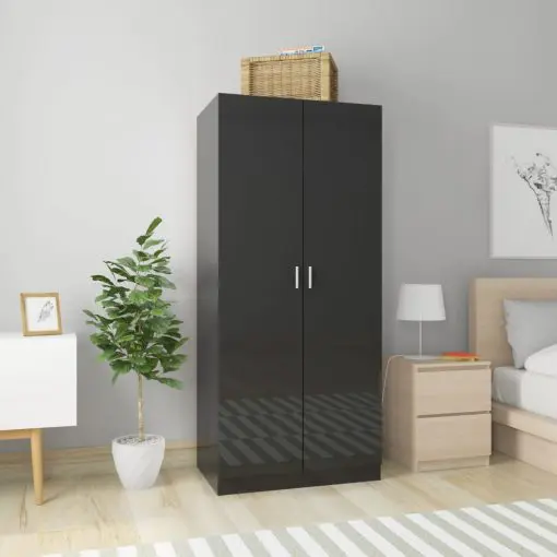 vidaXL Wardrobe High Gloss Black 80x52x180 cm Chipboard