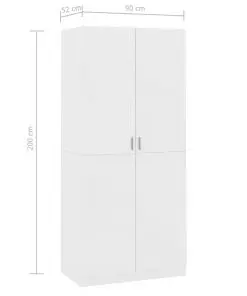 vidaXL Wardrobe White 90x52x200 cm Chipboard