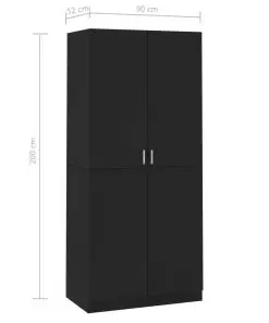 vidaXL Wardrobe Black 90x52x200 cm Chipboard