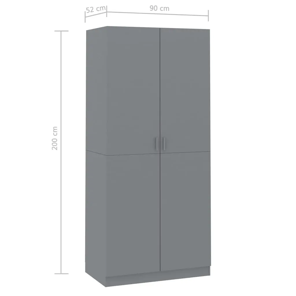 vidaXL Wardrobe Grey 90x52x200 cm Chipboard