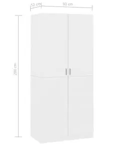 vidaXL Wardrobe High Gloss White 90x52x200 cm Chipboard