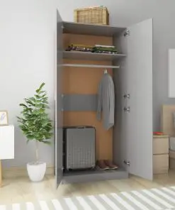 vidaXL Wardrobe High Gloss Grey 90x52x200 cm Chipboard