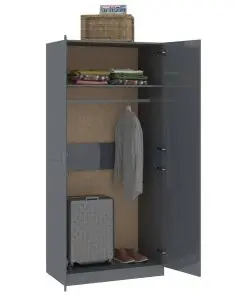 vidaXL Wardrobe High Gloss Grey 90x52x200 cm Chipboard