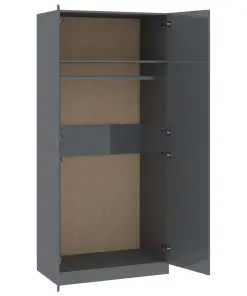 vidaXL Wardrobe High Gloss Grey 90x52x200 cm Chipboard