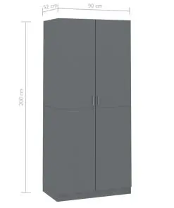 vidaXL Wardrobe High Gloss Grey 90x52x200 cm Chipboard