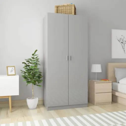 vidaXL Wardrobe High Gloss Grey 90x52x200 cm Chipboard