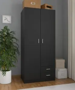 vidaXL Wardrobe Black 80x52x180 cm Chipboard