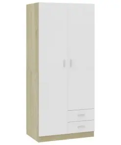 vidaXL Wardrobe White and Sonoma Oak 80x52x180 cm Chipboard