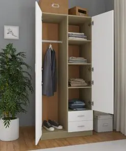 vidaXL Wardrobe White and Sonoma Oak 80x52x180 cm Chipboard