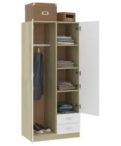 vidaXL Wardrobe White and Sonoma Oak 80x52x180 cm Chipboard