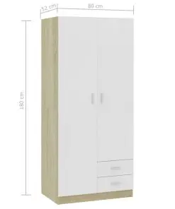 vidaXL Wardrobe White and Sonoma Oak 80x52x180 cm Chipboard