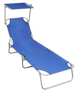vidaXL Folding Sun Lounger with Canopy Blue Aluminium