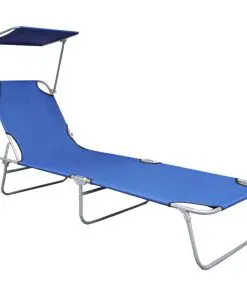 vidaXL Folding Sun Lounger with Canopy Blue Aluminium