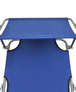 vidaXL Folding Sun Lounger with Canopy Blue Aluminium