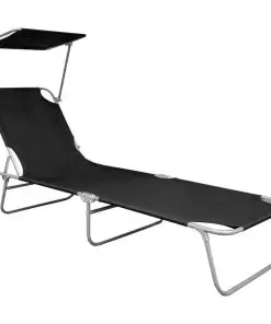 vidaXL Folding Sun Lounger with Canopy Black Aluminium