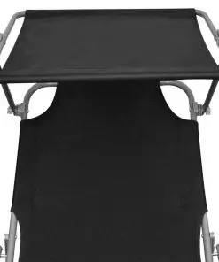 vidaXL Folding Sun Lounger with Canopy Black Aluminium