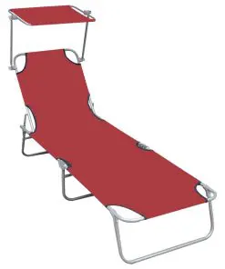 vidaXL Folding Sun Lounger with Canopy Red Aluminium