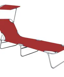 vidaXL Folding Sun Lounger with Canopy Red Aluminium