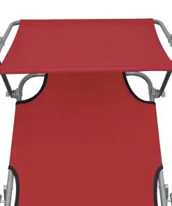 vidaXL Folding Sun Lounger with Canopy Red Aluminium