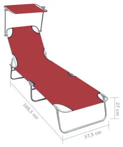 vidaXL Folding Sun Lounger with Canopy Red Aluminium