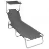 vidaXL Folding Sun Lounger with Canopy Grey Aluminium