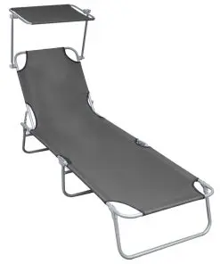 vidaXL Folding Sun Lounger with Canopy Grey Aluminium