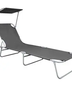 vidaXL Folding Sun Lounger with Canopy Grey Aluminium