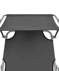 vidaXL Folding Sun Lounger with Canopy Grey Aluminium
