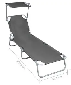 vidaXL Folding Sun Lounger with Canopy Grey Aluminium