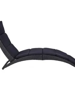 vidaXL Sunbed with Cushion Poly Rattan Black