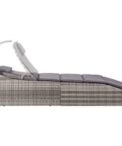 vidaXL Sunbed with Cushion Poly Rattan Grey