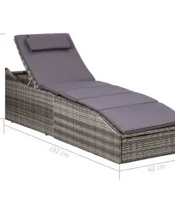 vidaXL Sunbed with Cushion Poly Rattan Grey