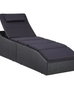 vidaXL Sunbed with Cushion Poly Rattan Black