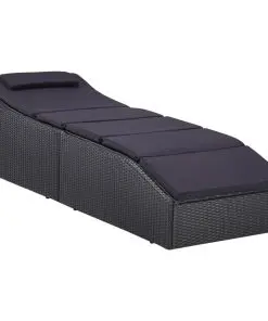 vidaXL Sunbed with Cushion Poly Rattan Black