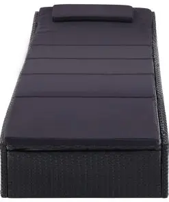 vidaXL Sunbed with Cushion Poly Rattan Black