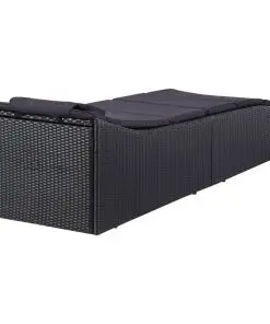 vidaXL Sunbed with Cushion Poly Rattan Black