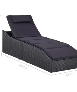 vidaXL Sunbed with Cushion Poly Rattan Black