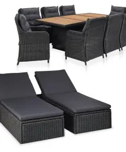 vidaXL 11 Piece Outdoor Lounge Set Poly Rattan Black