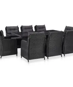 vidaXL 9 Piece Outdoor Dining Set Poly Rattan Black