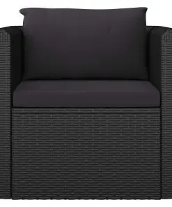 vidaXL Single Sofa with Cushions Poly Rattan Black