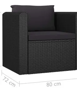 vidaXL Single Sofa with Cushions Poly Rattan Black