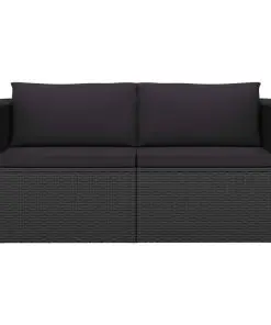 vidaXL 2 Piece Garden Sofa Set with Cushions Poly Rattan Black