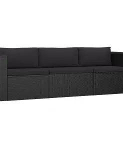 vidaXL 3 Piece Garden Sofa Set with Cushions Poly Rattan Black