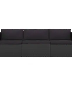 vidaXL 3 Piece Garden Sofa Set with Cushions Poly Rattan Black