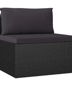 vidaXL 3 Piece Garden Sofa Set with Cushions Poly Rattan Black