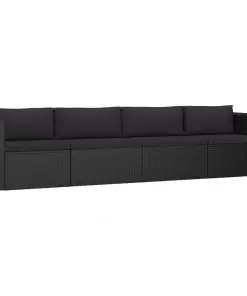 vidaXL 4 Piece Garden Sofa Set with Cushions Poly Rattan Black