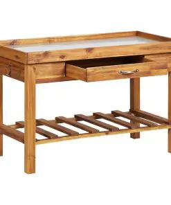 vidaXL Garden Work Bench with Zinc Top Solid Acacia Wood