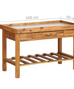 vidaXL Garden Work Bench with Zinc Top Solid Acacia Wood